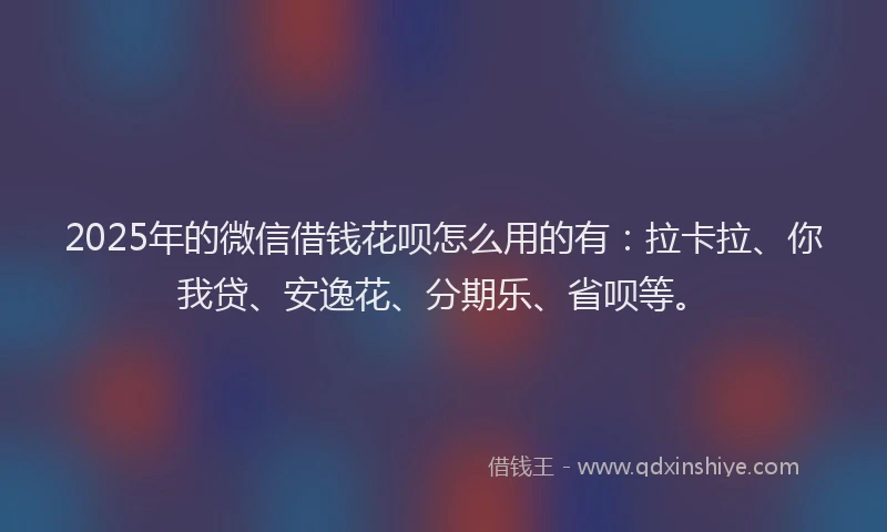 2025年的微信借钱花呗怎么用的有：拉卡拉、你我贷、安逸花、分期乐、省呗等。