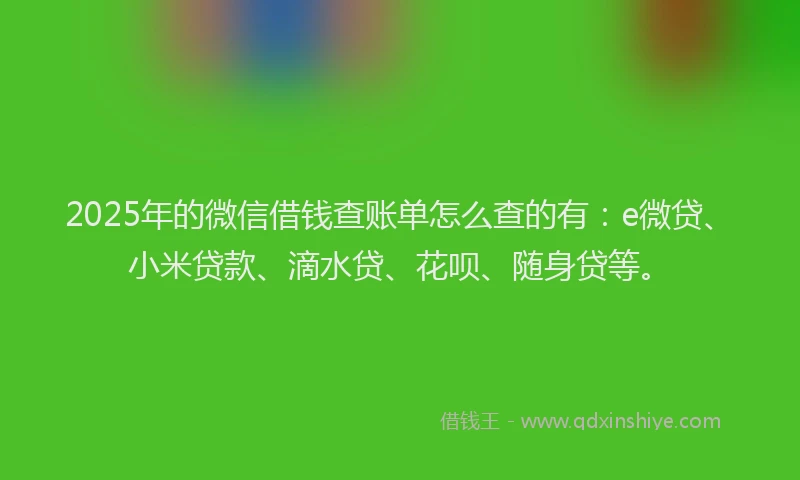 2025年的微信借钱查账单怎么查的有：e微贷、小米贷款、滴水贷、花呗、随身贷等。