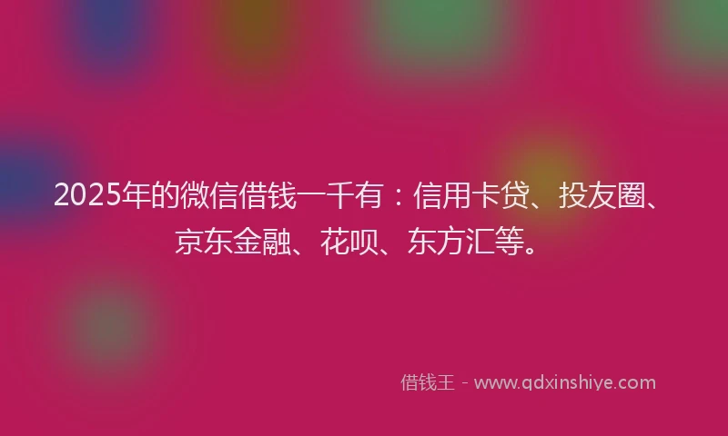 2025年的微信借钱一千有：信用卡贷、投友圈、京东金融、花呗、东方汇等。