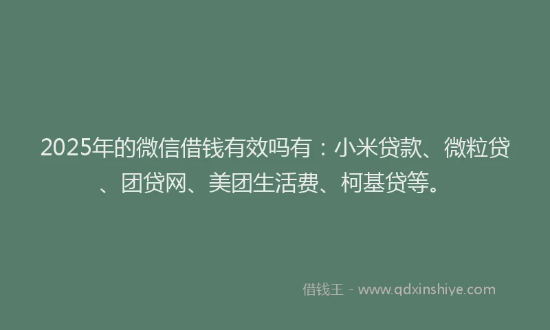 2025年的微信借钱有效吗有：小米贷款、微粒贷、团贷网、美团生活费、柯基贷等。