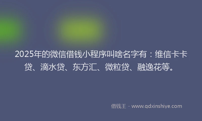 2025年的微信借钱小程序叫啥名字有：维信卡卡贷、滴水贷、东方汇、微粒贷、融逸花等。