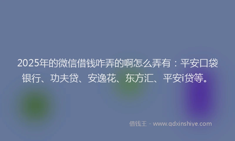 2025年的微信借钱咋弄的啊怎么弄有：平安口袋银行、功夫贷、安逸花、东方汇、平安i贷等。