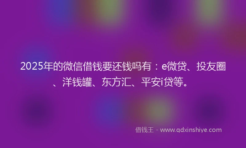 2025年的微信借钱要还钱吗有：e微贷、投友圈、洋钱罐、东方汇、平安i贷等。