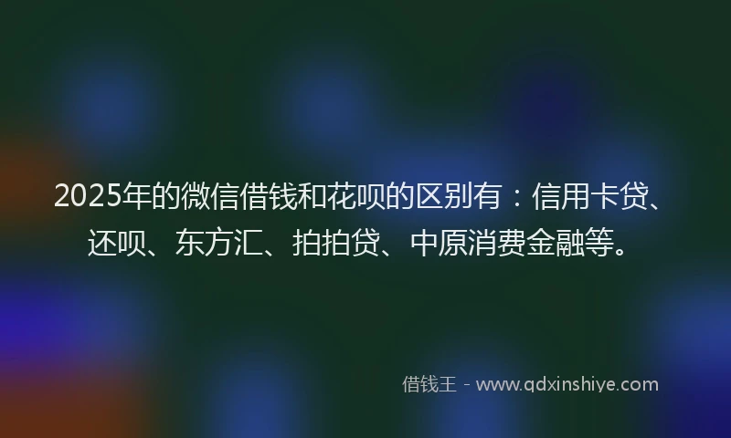 2025年的微信借钱和花呗的区别有：信用卡贷、还呗、东方汇、拍拍贷、中原消费金融等。