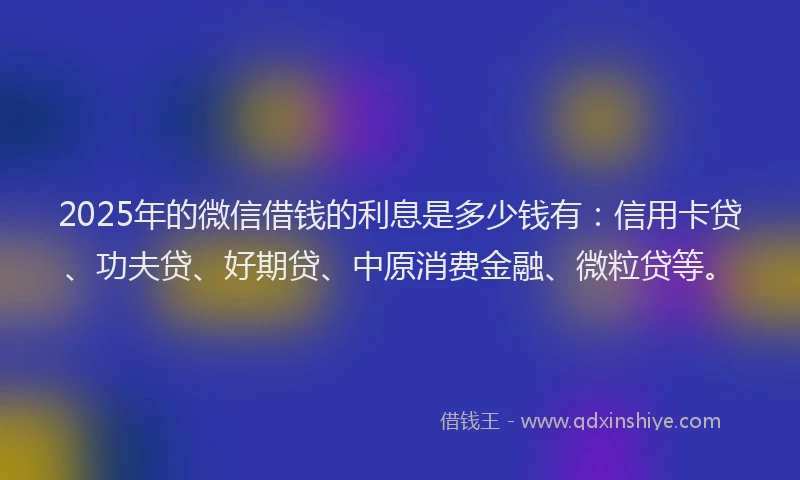 2025年的微信借钱的利息是多少钱有：信用卡贷、功夫贷、好期贷、中原消费金融、微粒贷等。