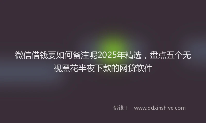 微信借钱要如何备注呢2025年精选，盘点五个无视黑花半夜下款的网贷软件