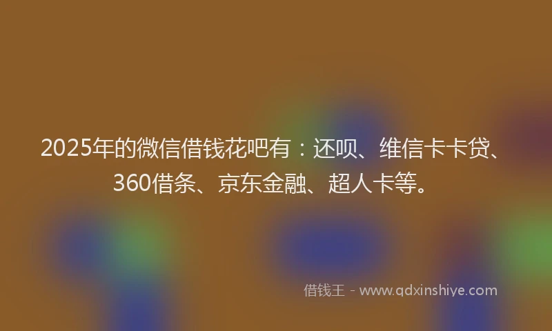 2025年的微信借钱花吧有：还呗、维信卡卡贷、360借条、京东金融、超人卡等。