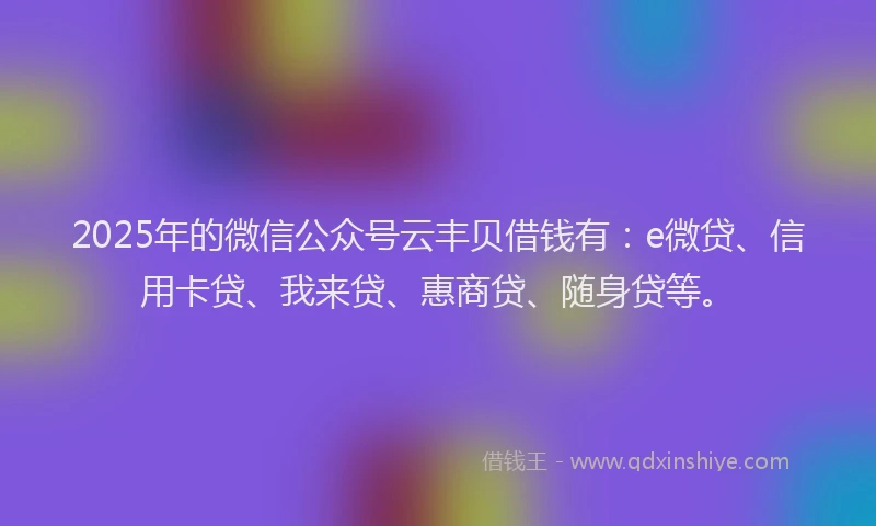 2025年的微信公众号云丰贝借钱有：e微贷、信用卡贷、我来贷、惠商贷、随身贷等。