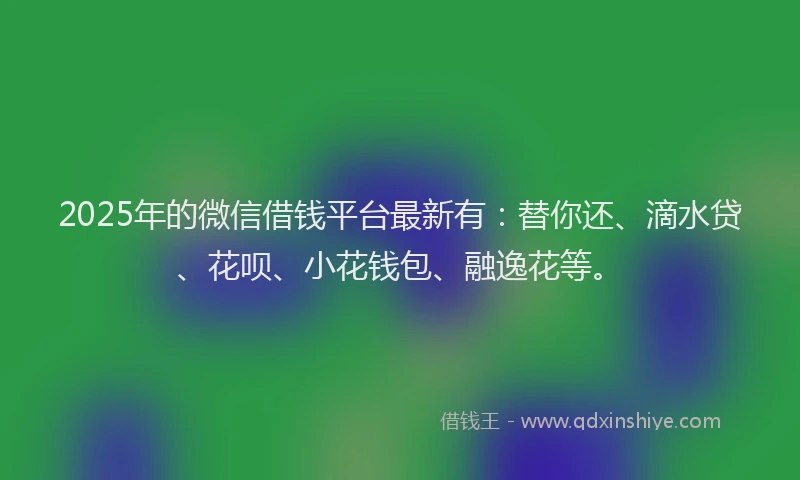 2025年的微信借钱平台最新有：替你还、滴水贷、花呗、小花钱包、融逸花等。