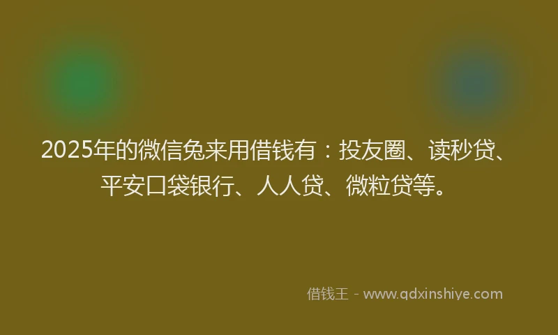 2025年的微信兔来用借钱有：投友圈、读秒贷、平安口袋银行、人人贷、微粒贷等。