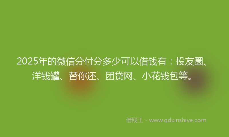 2025年的微信分付分多少可以借钱有：投友圈、洋钱罐、替你还、团贷网、小花钱包等。