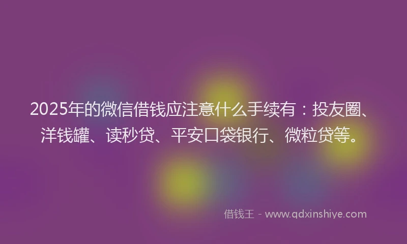 2025年的微信借钱应注意什么手续有：投友圈、洋钱罐、读秒贷、平安口袋银行、微粒贷等。