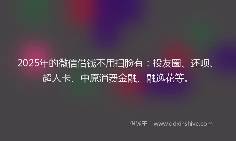 2025年的微信借钱不用扫脸有：投友圈、还呗、超人卡、中原消费金融、融逸花等。
