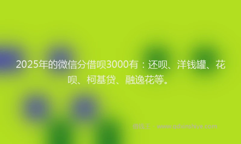 2025年的微信分借呗3000有：还呗、洋钱罐、花呗、柯基贷、融逸花等。