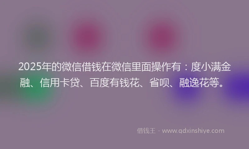 2025年的微信借钱在微信里面操作有：度小满金融、信用卡贷、百度有钱花、省呗、融逸花等。