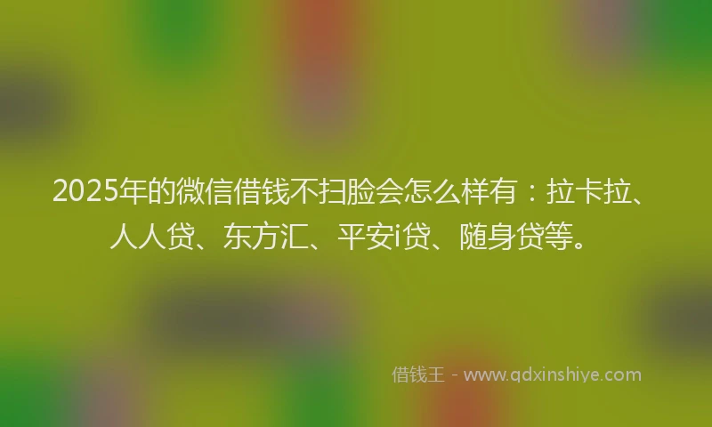 2025年的微信借钱不扫脸会怎么样有：拉卡拉、人人贷、东方汇、平安i贷、随身贷等。
