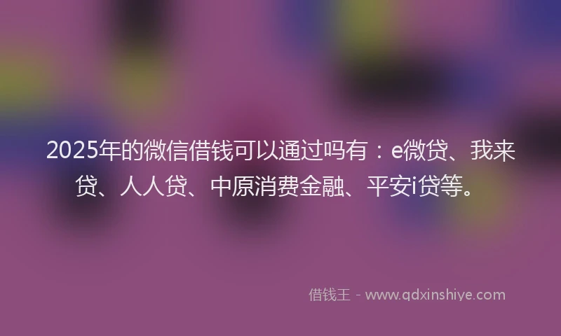 2025年的微信借钱可以通过吗有：e微贷、我来贷、人人贷、中原消费金融、平安i贷等。