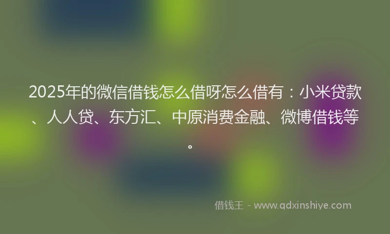 2025年的微信借钱怎么借呀怎么借有：小米贷款、人人贷、东方汇、中原消费金融、微博借钱等。
