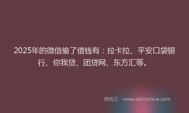 2025年的微信偷了借钱有：拉卡拉、平安口袋银行、你我贷、团贷网、东方汇等。