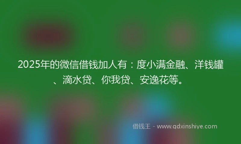 2025年的微信借钱加人有：度小满金融、洋钱罐、滴水贷、你我贷、安逸花等。