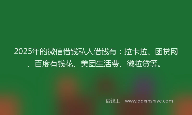 2025年的微信借钱私人借钱有：拉卡拉、团贷网、百度有钱花、美团生活费、微粒贷等。