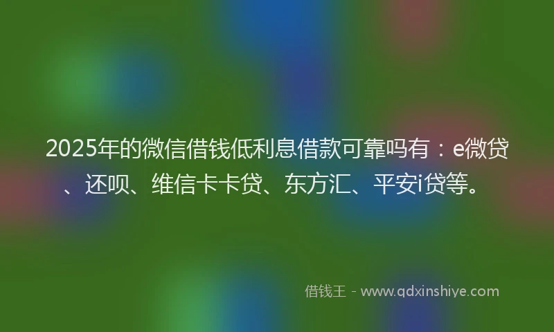 2025年的微信借钱低利息借款可靠吗有：e微贷、还呗、维信卡卡贷、东方汇、平安i贷等。