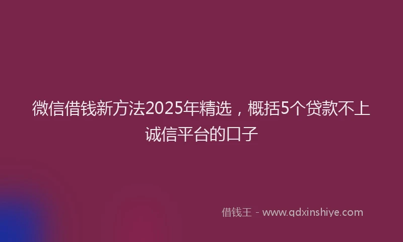 微信借钱新方法2025年精选，概括5个贷款不上诚信平台的口子