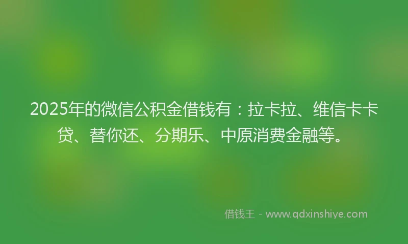 2025年的微信公积金借钱有：拉卡拉、维信卡卡贷、替你还、分期乐、中原消费金融等。