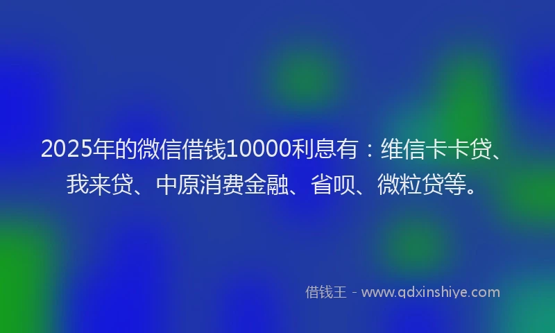 2025年的微信借钱10000利息有：维信卡卡贷、我来贷、中原消费金融、省呗、微粒贷等。