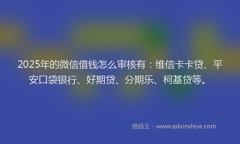 2025年的微信借钱怎么审核有：维信卡卡贷、平安口袋银行、好期贷、分期乐、柯基贷等。