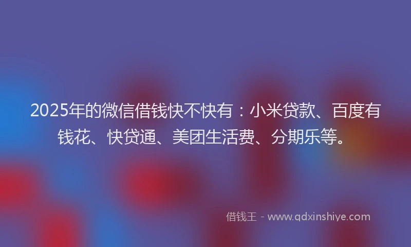 2025年的微信借钱快不快有：小米贷款、百度有钱花、快贷通、美团生活费、分期乐等。