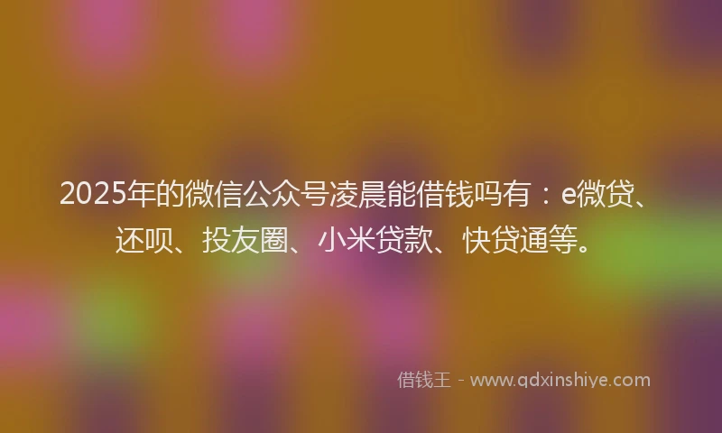 2025年的微信公众号凌晨能借钱吗有：e微贷、还呗、投友圈、小米贷款、快贷通等。