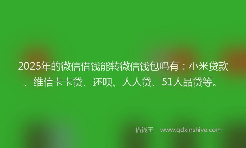 2025年的微信借钱能转微信钱包吗有：小米贷款、维信卡卡贷、还呗、人人贷、51人品贷等。