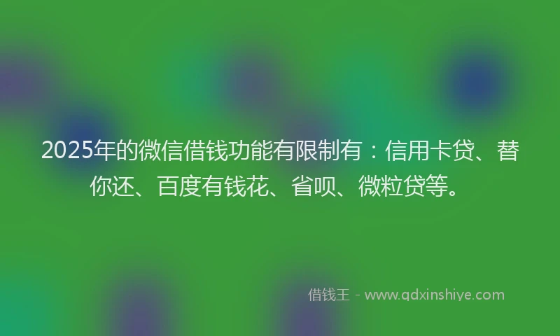 2025年的微信借钱功能有限制有：信用卡贷、替你还、百度有钱花、省呗、微粒贷等。