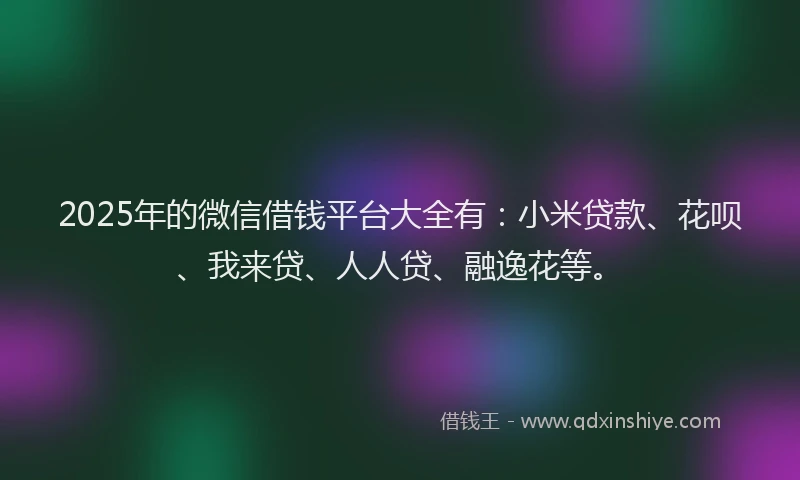 2025年的微信借钱平台大全有：小米贷款、花呗、我来贷、人人贷、融逸花等。