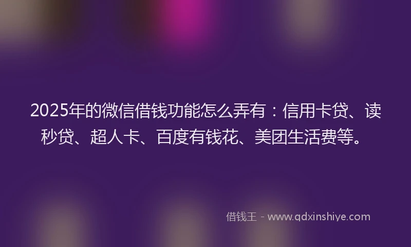 2025年的微信借钱功能怎么弄有：信用卡贷、读秒贷、超人卡、百度有钱花、美团生活费等。