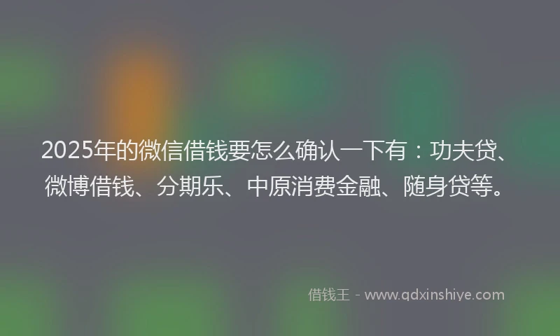 2025年的微信借钱要怎么确认一下有：功夫贷、微博借钱、分期乐、中原消费金融、随身贷等。