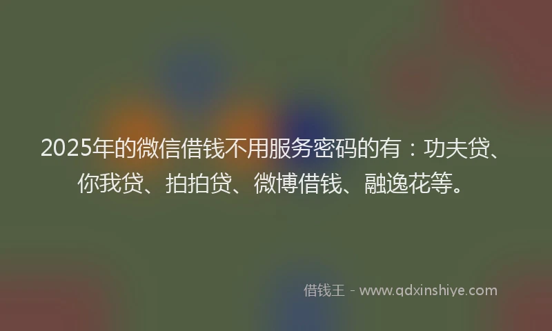 2025年的微信借钱不用服务密码的有：功夫贷、你我贷、拍拍贷、微博借钱、融逸花等。