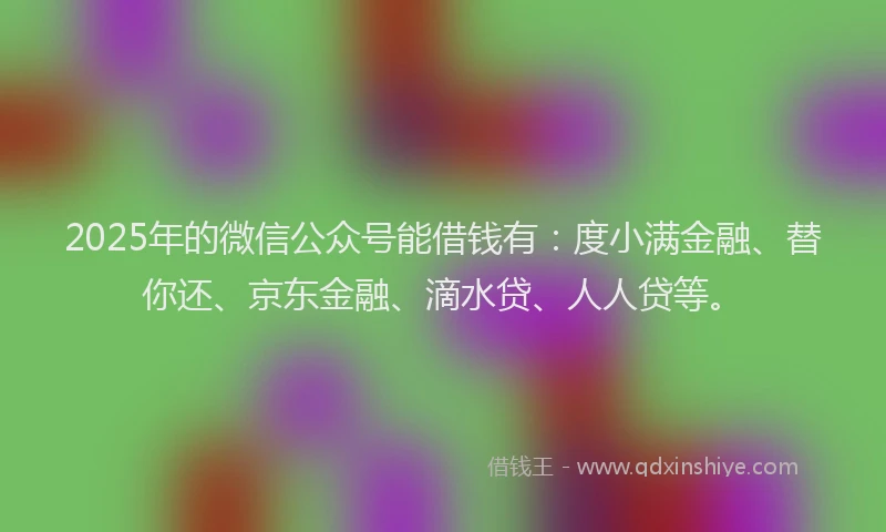 2025年的微信公众号能借钱有：度小满金融、替你还、京东金融、滴水贷、人人贷等。