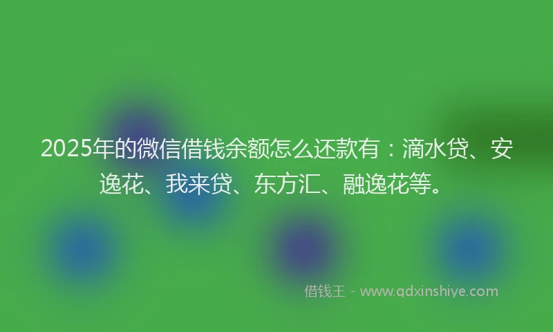 2025年的微信借钱余额怎么还款有：滴水贷、安逸花、我来贷、东方汇、融逸花等。