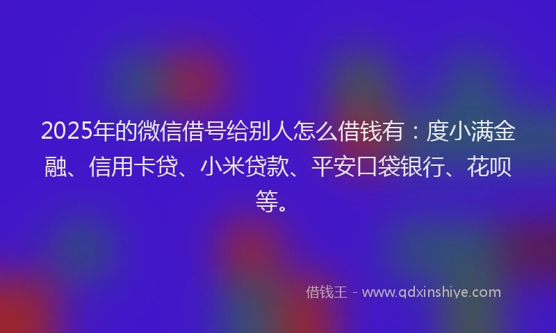 2025年的微信借号给别人怎么借钱有：度小满金融、信用卡贷、小米贷款、平安口袋银行、花呗等。