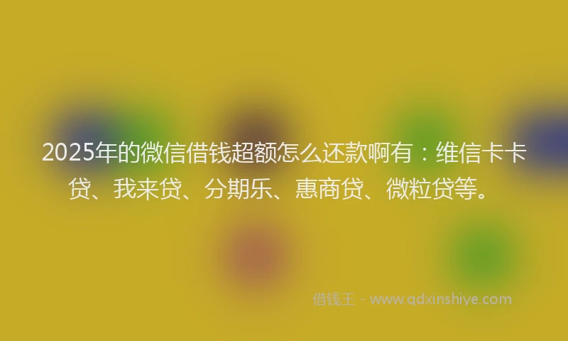 2025年的微信借钱超额怎么还款啊有：维信卡卡贷、我来贷、分期乐、惠商贷、微粒贷等。