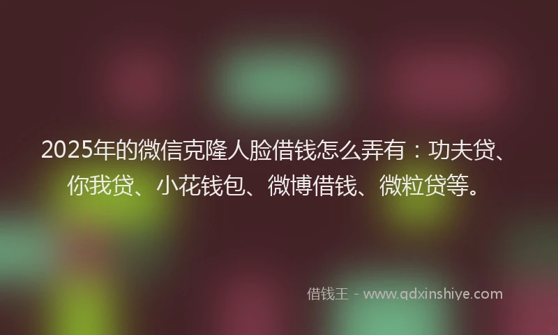 2025年的微信克隆人脸借钱怎么弄有：功夫贷、你我贷、小花钱包、微博借钱、微粒贷等。