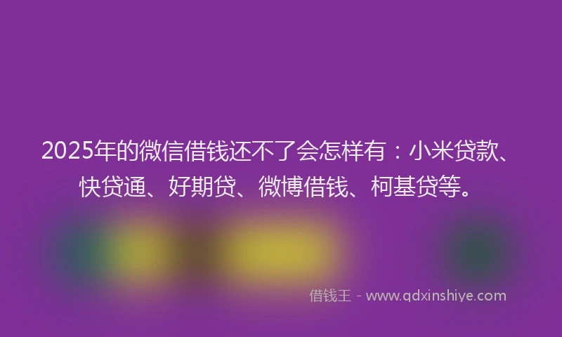 2025年的微信借钱还不了会怎样有：小米贷款、快贷通、好期贷、微博借钱、柯基贷等。