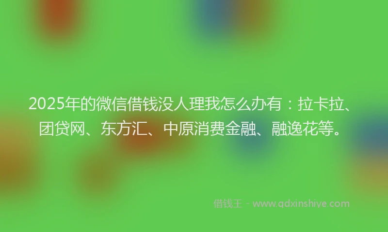 2025年的微信借钱没人理我怎么办有：拉卡拉、团贷网、东方汇、中原消费金融、融逸花等。