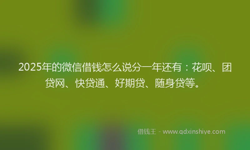 2025年的微信借钱怎么说分一年还有：花呗、团贷网、快贷通、好期贷、随身贷等。