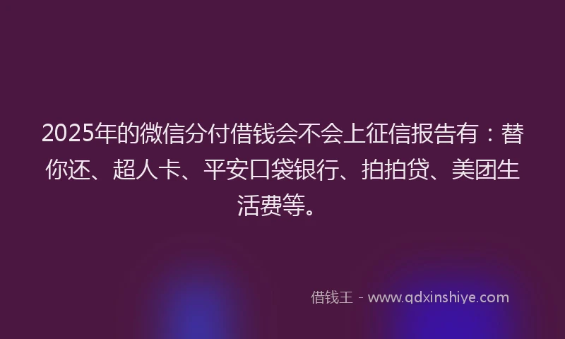2025年的微信分付借钱会不会上征信报告有：替你还、超人卡、平安口袋银行、拍拍贷、美团生活费等。