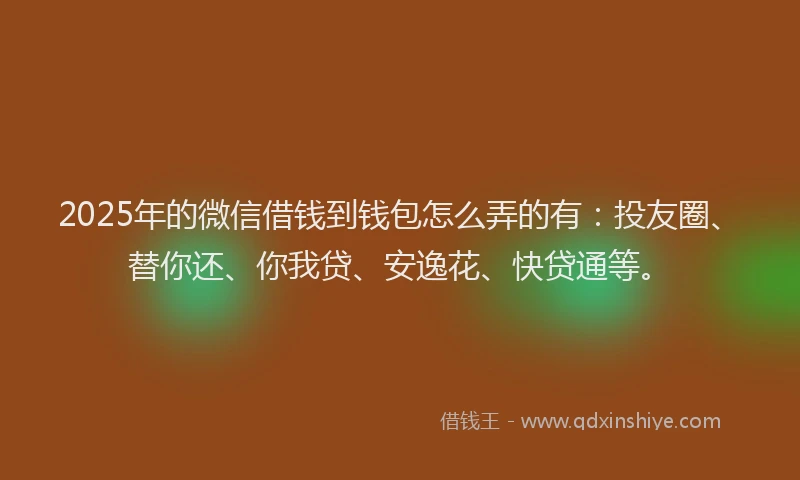 2025年的微信借钱到钱包怎么弄的有：投友圈、替你还、你我贷、安逸花、快贷通等。