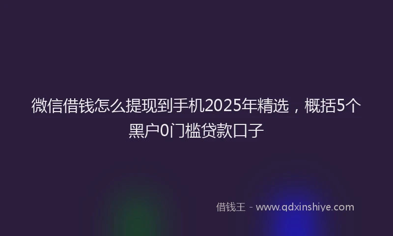 微信借钱怎么提现到手机2025年精选，概括5个黑户0门槛贷款口子