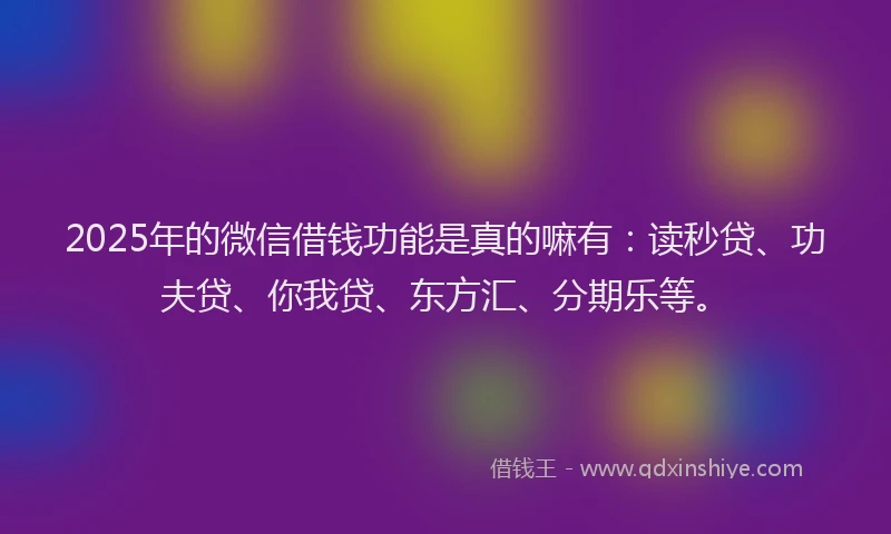 2025年的微信借钱功能是真的嘛有：读秒贷、功夫贷、你我贷、东方汇、分期乐等。